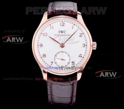 Perfect Replica IWC Portuguese Rose Gold White Dial Leather Strap Watches